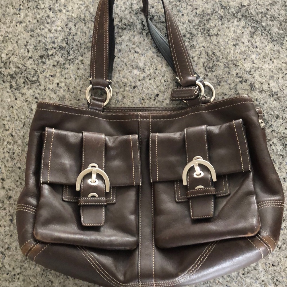 Real Coach brown leather shoulder bag